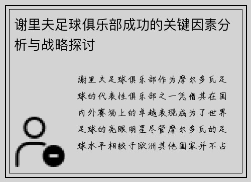 谢里夫足球俱乐部成功的关键因素分析与战略探讨