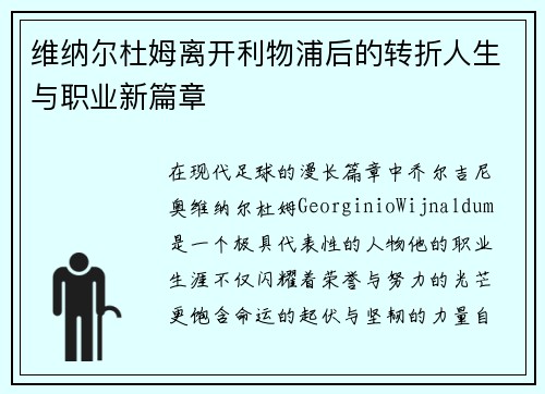 维纳尔杜姆离开利物浦后的转折人生与职业新篇章 维纳尔杜姆离开利物浦后的转折人生与职业新篇章